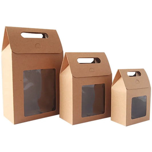 12/24/48pcs Kraft Paper Portable Gift Bags Wedding Candy Packing Bags with Clear PVC Window Seal Boxes Packing Bag for Business